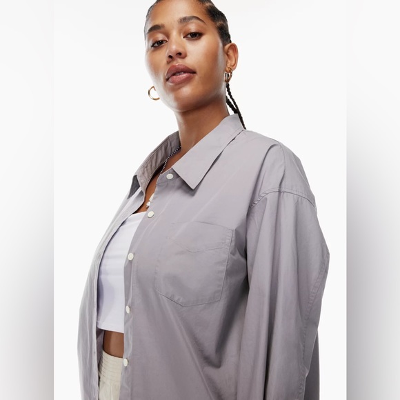 Aritzia wilfred purple slate weekend poplin shirt size xxs xxsmall worn once - Picture 10 of 12